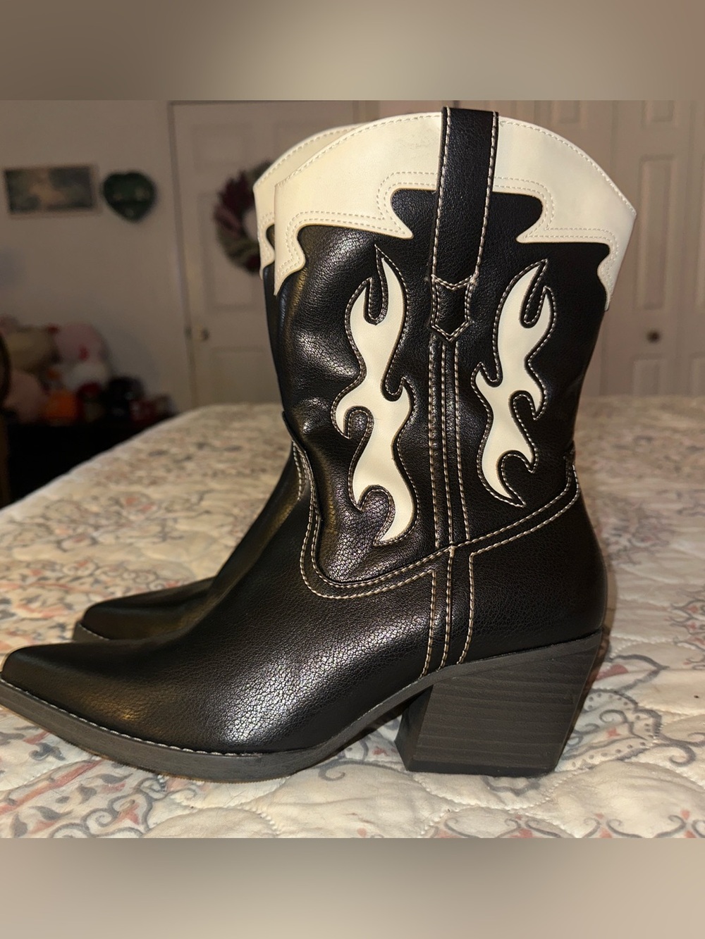Women’s Black and White Western Ankle Boots